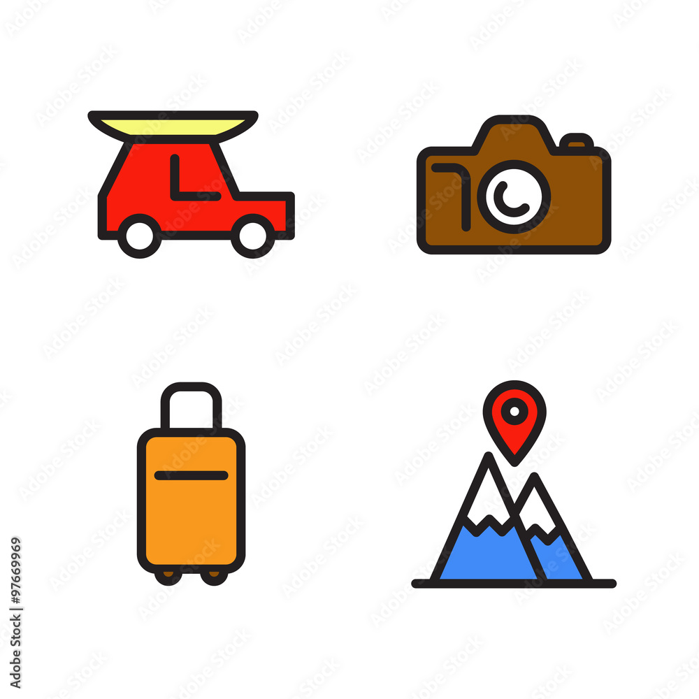 Travel by car Icons set Travel by car Icons set