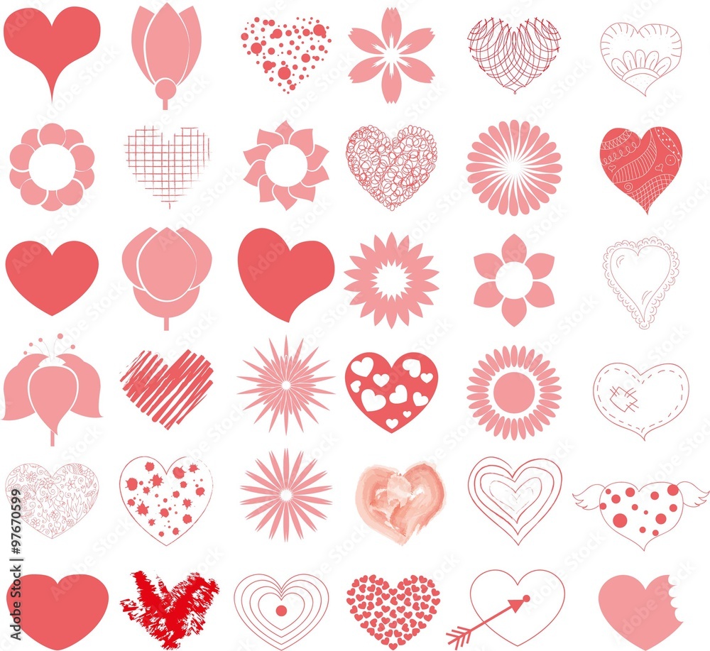 Fototapeta premium Vector hand drawn hearts set