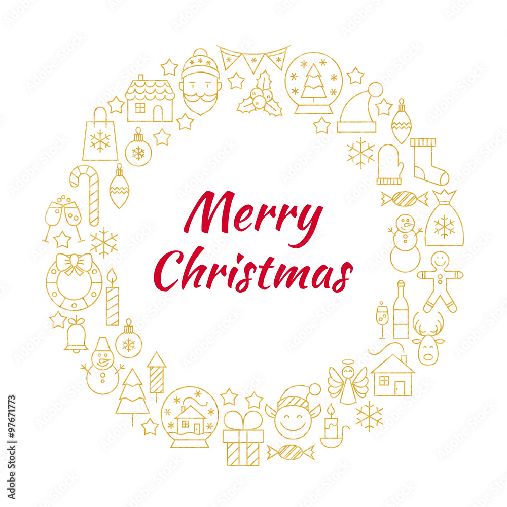 Merry Christmas Gold Line Art Icons Circle Merry Christmas Gold Line Art Icons Circle