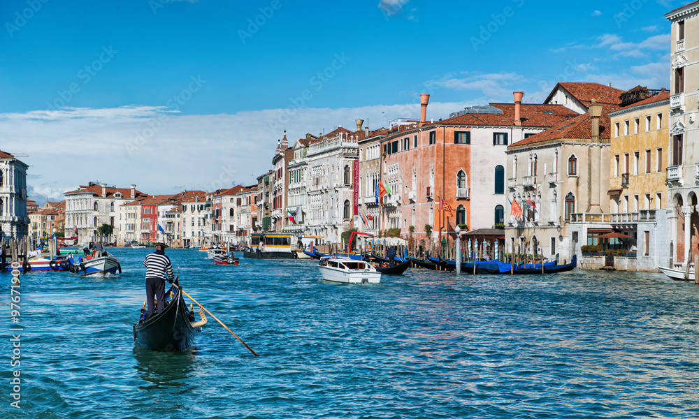 Fototapeta premium Gondola and boats in the Grand Canal, Venice