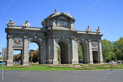 MADRID, SPAIN - AUGUST 23, 2012: The Puerta de Alcala (Alcala Gate) on the Plaza de la Independencia (Independence Square) in Madrid, Spain
