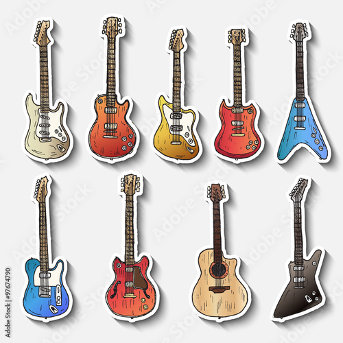 Set of electric guitars. 