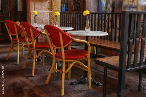 Tables and chairs in cafe