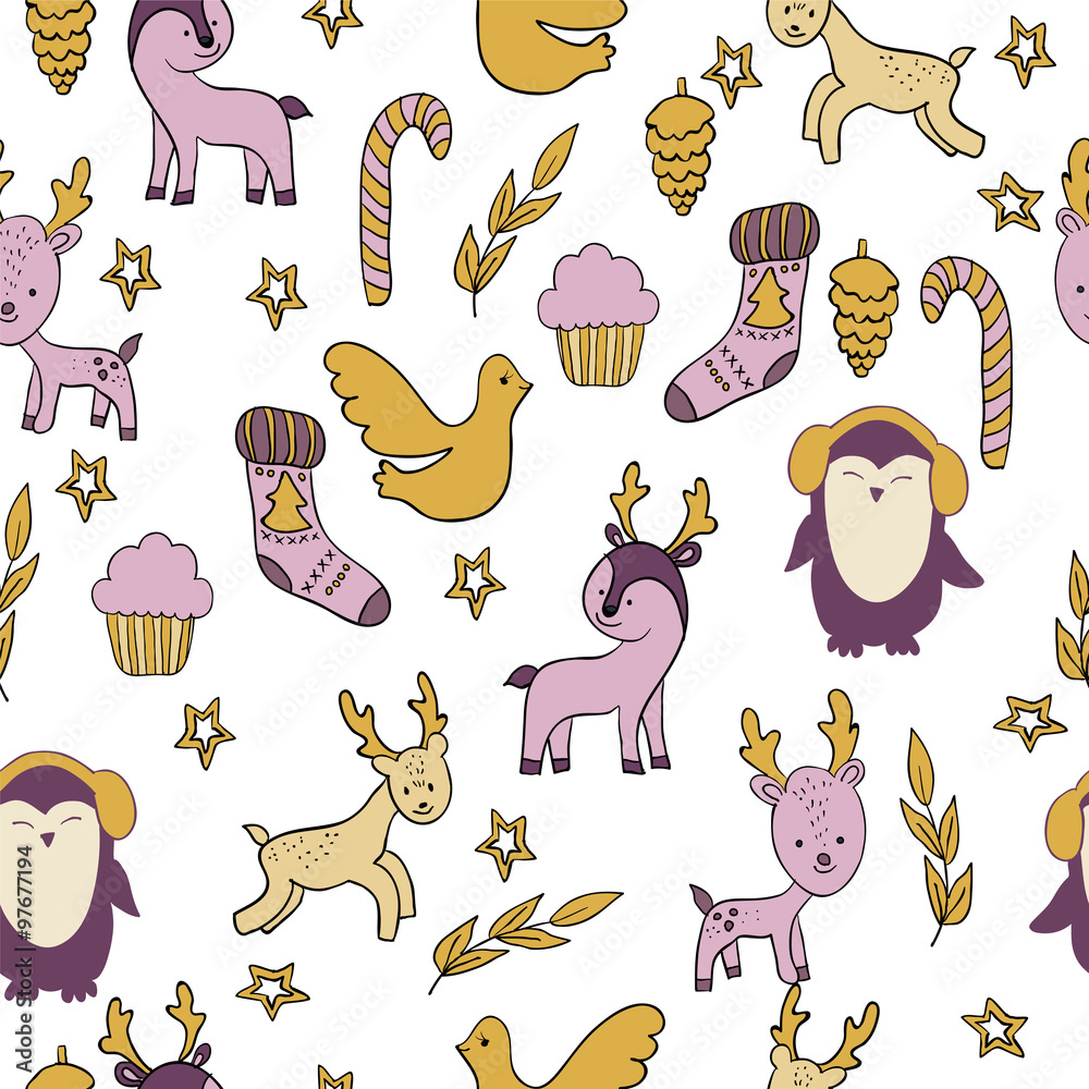 Fototapeta premium Illustration with animals and additional elements.