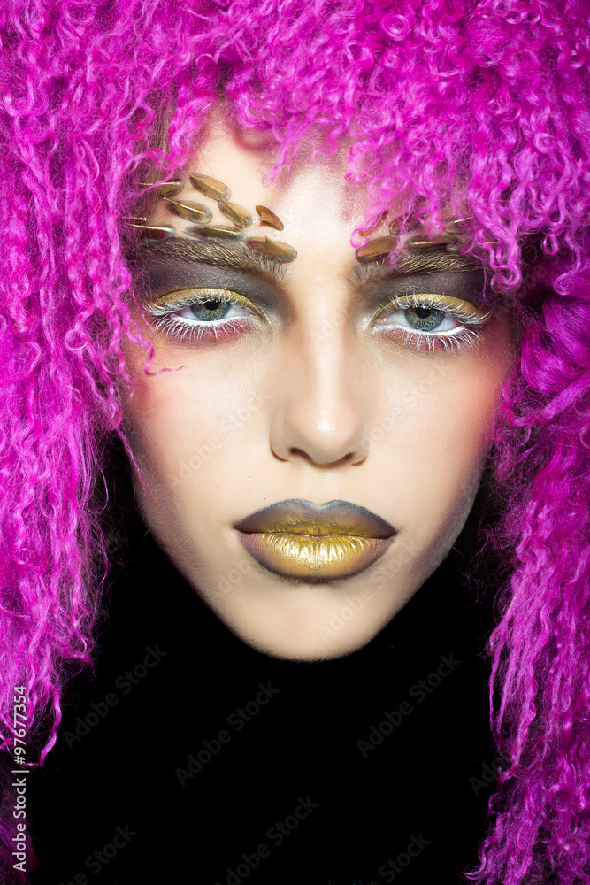 Woman in violet wig