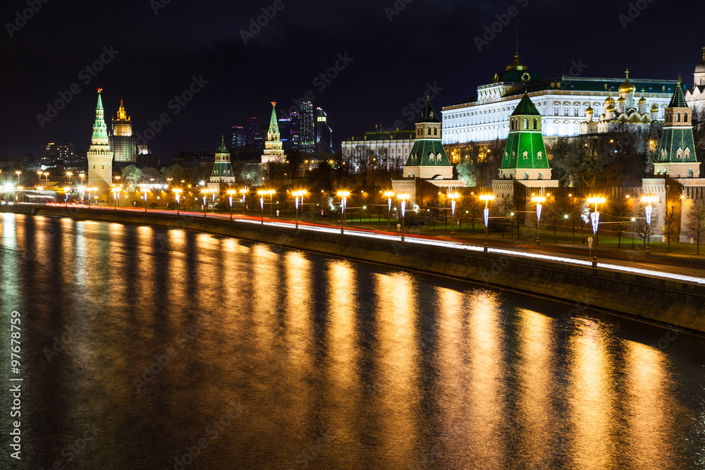 night cityscape with Kremlin in Moscow