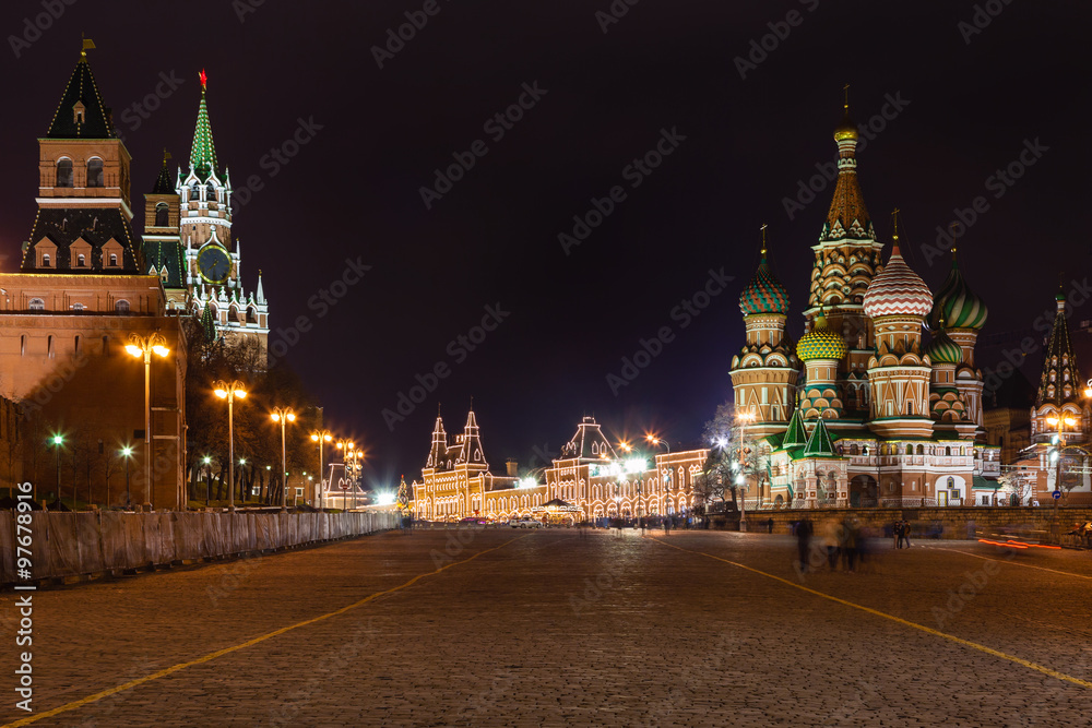 tower and cathedral on Vasilevsky Descent in night
