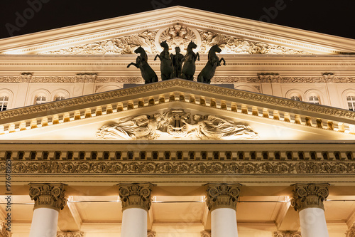fronton of Bolshoi Theatre in Moscow in night