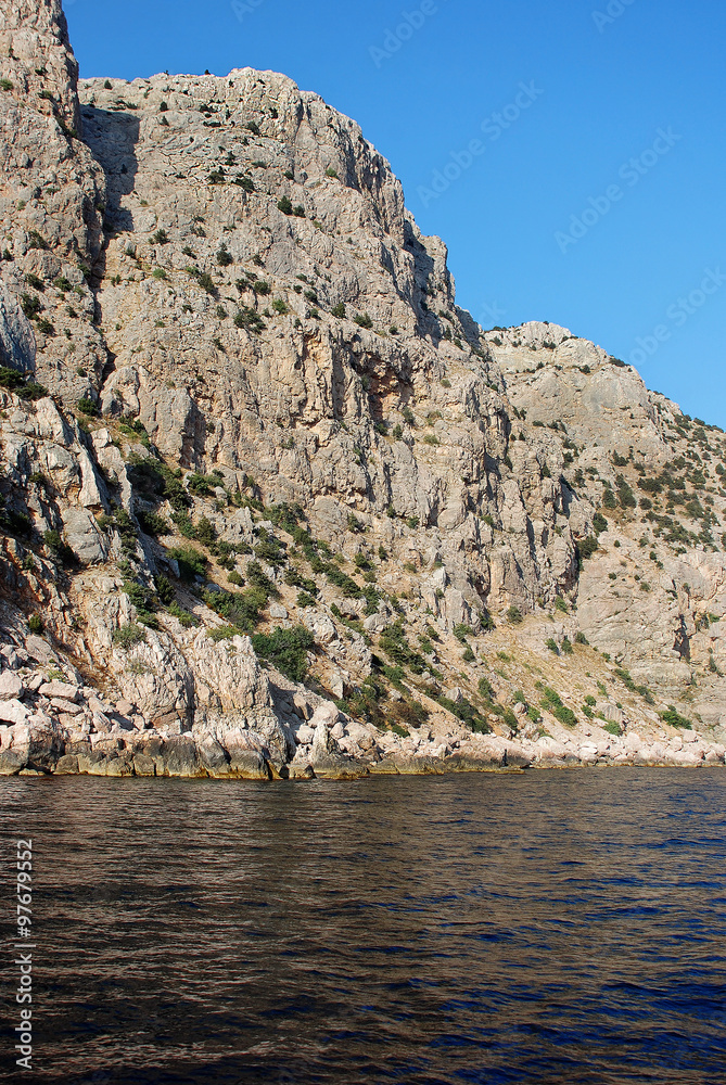 Crimea. High mountains and steep precipices over the Black sea