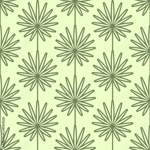 Palm leaves seamless vector pattern. Vintage style and colors (yellow-green). Wrapping paper design.