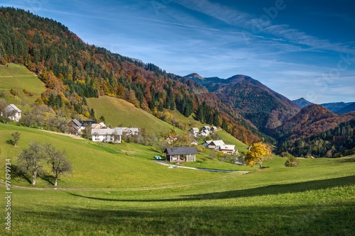 Mountain Village on a Sunny Autumn day photo