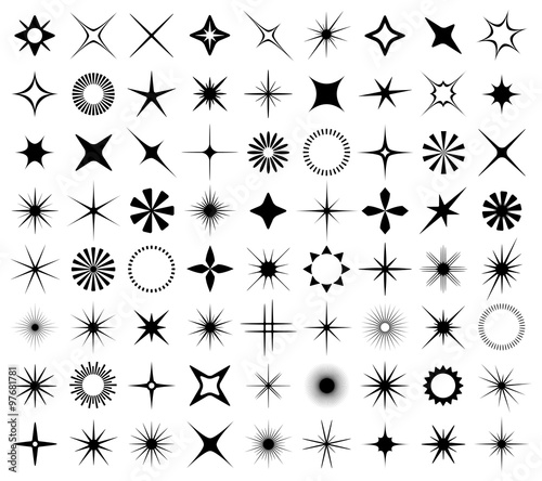 Sparkles and starbursts symbols. Vector illustration.