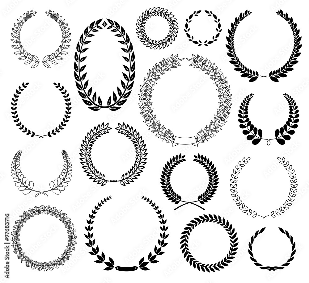 Set of Laurel Wreaths. Vector illustration.