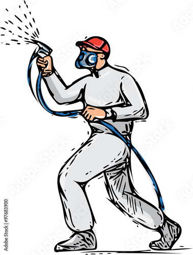Spray Painter Painting Side Drawing