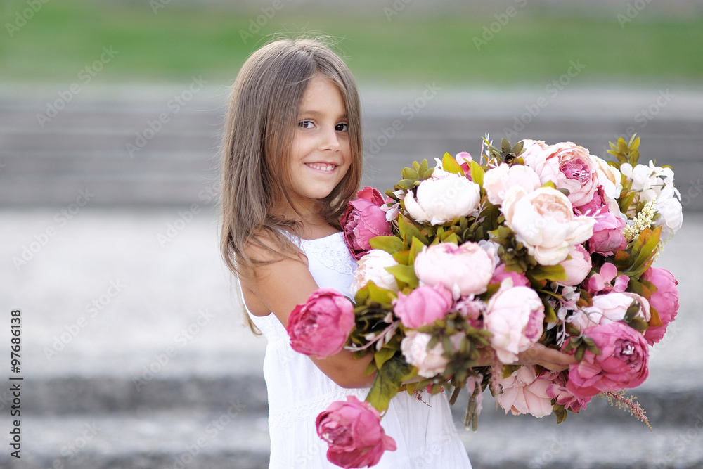 portrait of little girl outdoors in summer portrait of little girl outdoors in summer