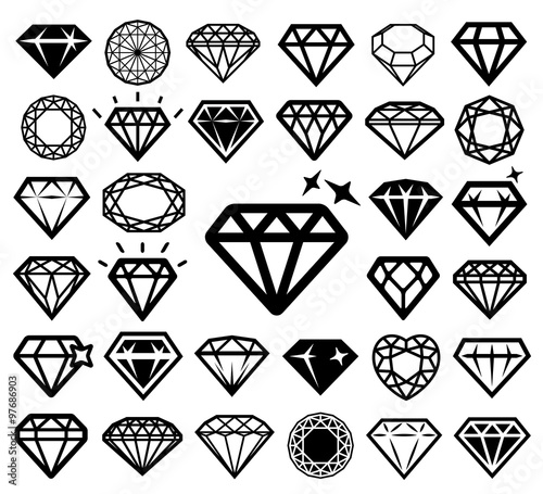 Diamond icons set. Vector illustration.