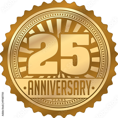 Vintage anniversary 25 years round emblem with rays. Retro style