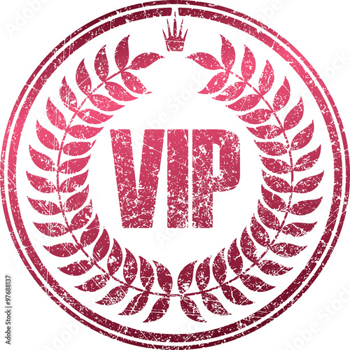 Grunge style rubber stamp with caption VIP and crown and ears