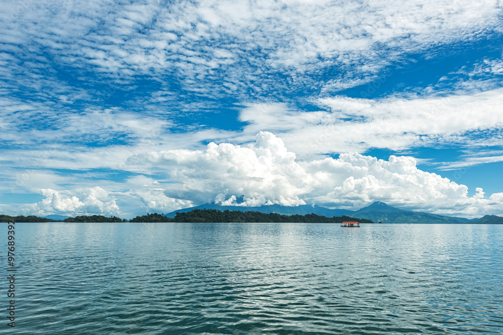 Wonderful lake with bright sky at Nam Ngum Dam, Laos