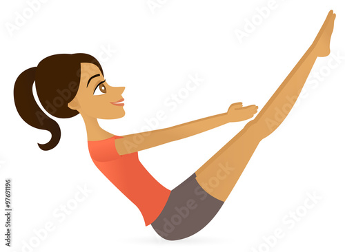 Woman in the full boat pose