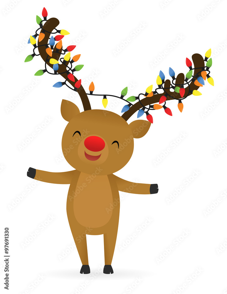 Reindeer with Christmas lights wrapped around its antlers Stock Vector |  Adobe Stock