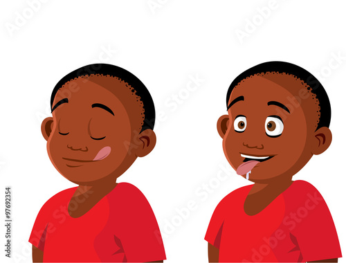 cartoon vector illustration of a boy hungry expressions