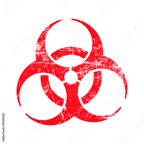 illustration vector red biohazard grungy rubber stamp symbol isolated on white