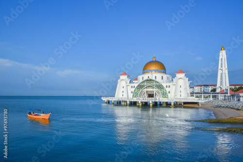 Selat Mosque Malacca with unknown boat photo