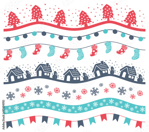 Fototapeta Naklejka Na Ścianę i Meble -  set of Christmas decoration vector illustration, can be use as brush stroke
