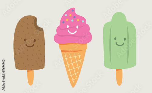 set of cute cartoon ice cream vector illustration