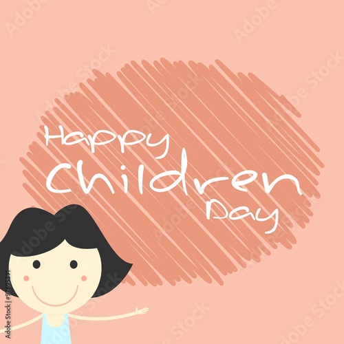 Happy children day card, with girl illustration