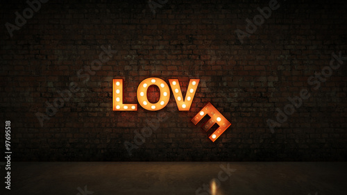marquee light love letter sign, render 3D