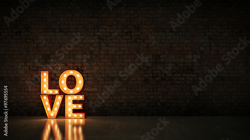 marquee light love letter sign, render 3D photo