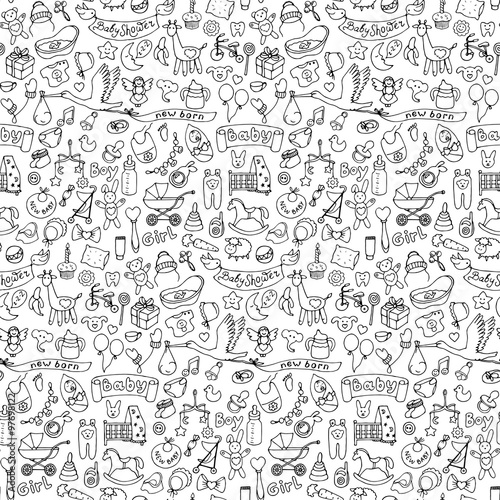 Seamless hand drawn doodle baby pattern