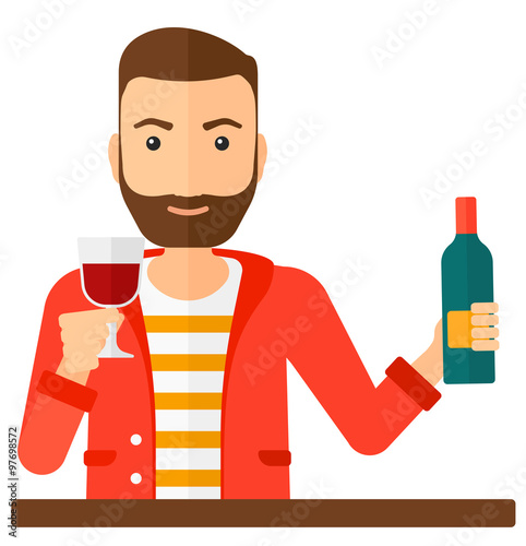 Cheerful man with bottle and glass.