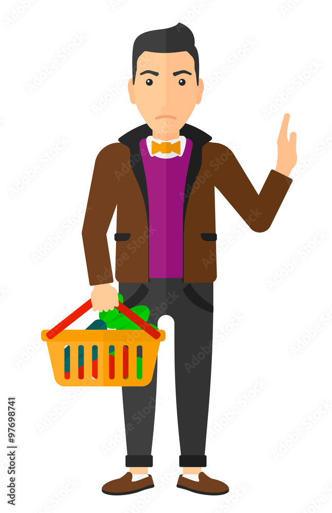 Man holding supermarket basket. Man holding supermarket basket.