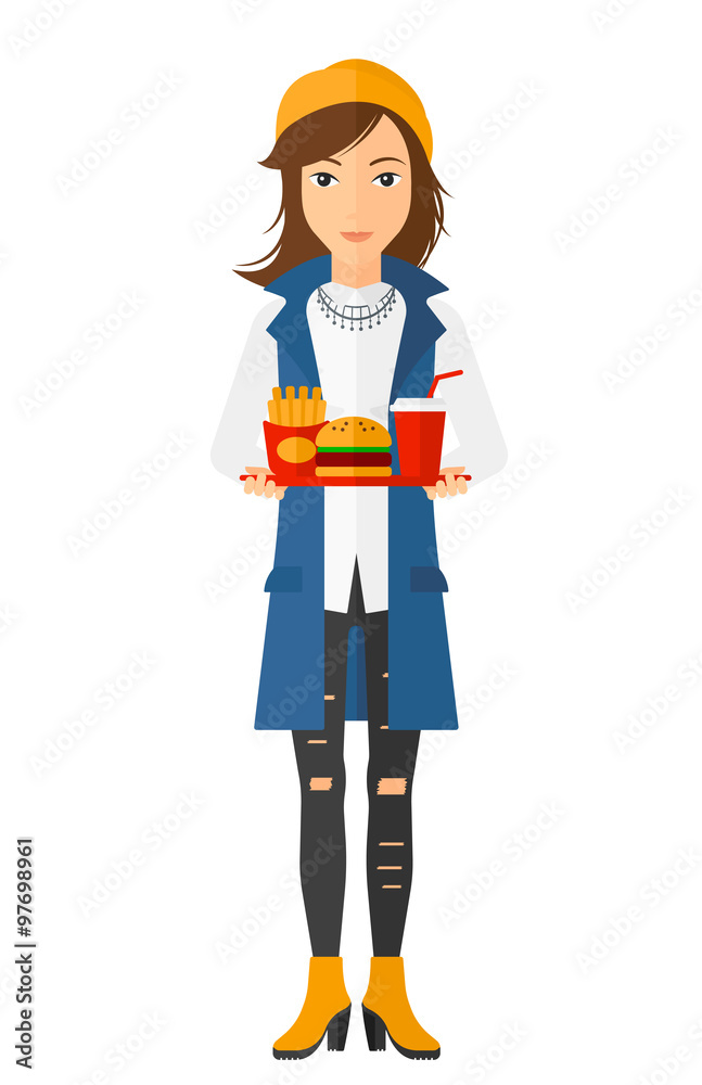Woman with fast food.