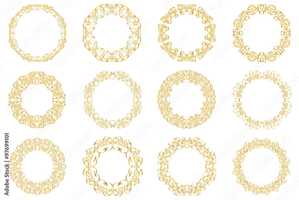 Golden calligraphic vector design elements. Gold menu and invitation border, round frame,divider,page decor. Luxury style calligraphic
Golden calligraphic vector design elements. Gold menu and invitation border, round frame,divider,page decor. Luxury style calligraphic