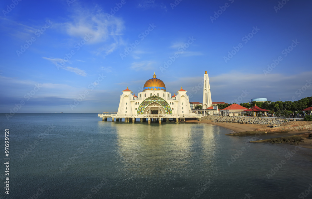Malacca Straits Mosque ( Masjid Selat Melaka) in Malaysia