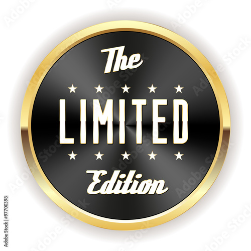 Black limited edition button with gold border
