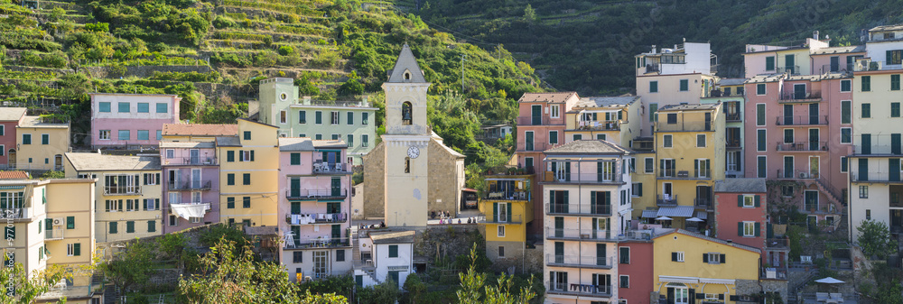 panoramic view to colored houses in the city in Italy