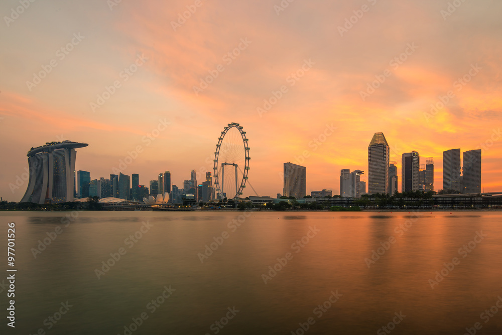 Sunset at Marina Bay in Singapore. Asia