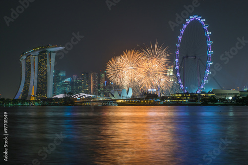 Beautiful fireworks Celebrating Singapore's 50th Birthday in Mar photo