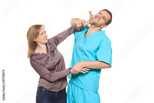 girl sees a doctor. the struggle of the patient to the doctor. sexual harassment. Isolated