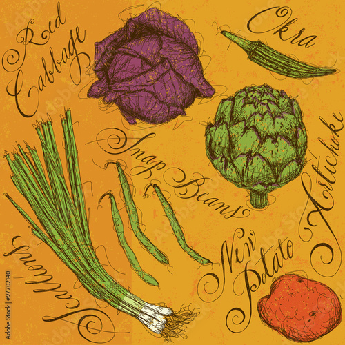 Mixed vegetables with calligraphy