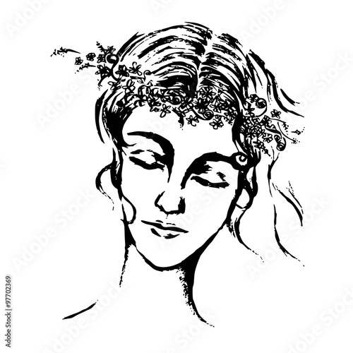 Illustration of Women face with flower crown on her head
