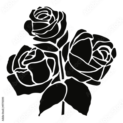 Rose flower. Vector flat stencil icon. Silhouette isolated on white background. Retro design.