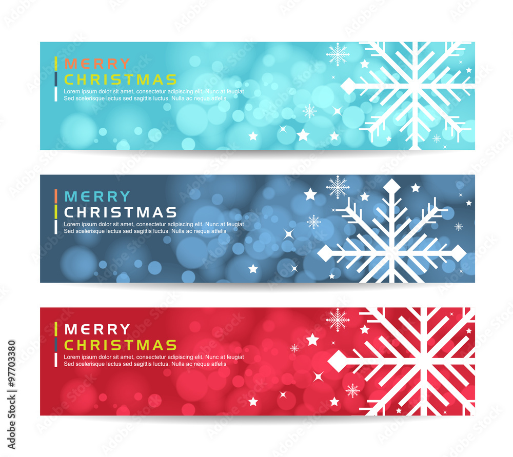 A set of Merry christmas happy new year fancy winter snowflake shape banners 