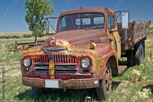 Old Truck with Wooden Sides on Bed