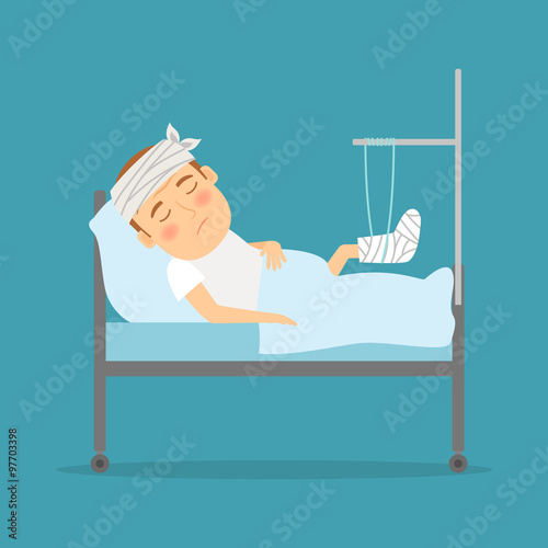 Man with broken leg cartoon illustration